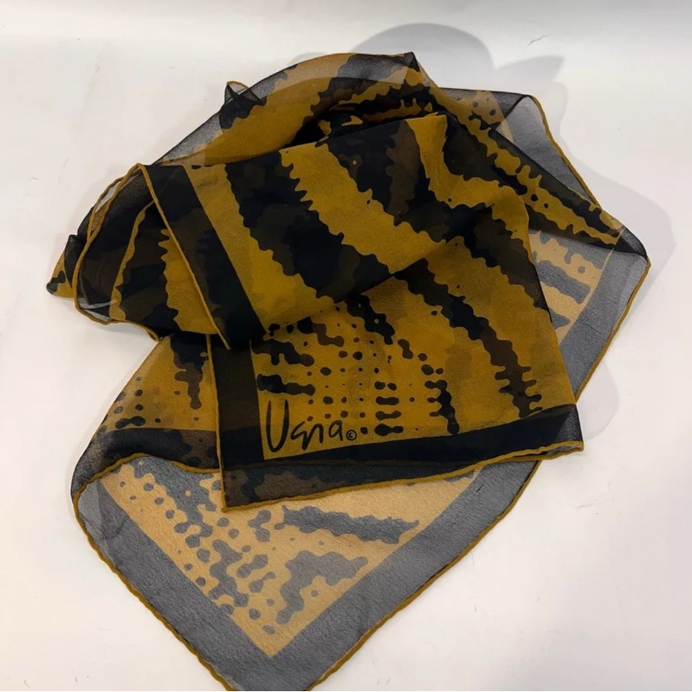 Vintage Vera Neumann Black and Gold Sheer Scarf
Scarves by Vera 25” X 25”